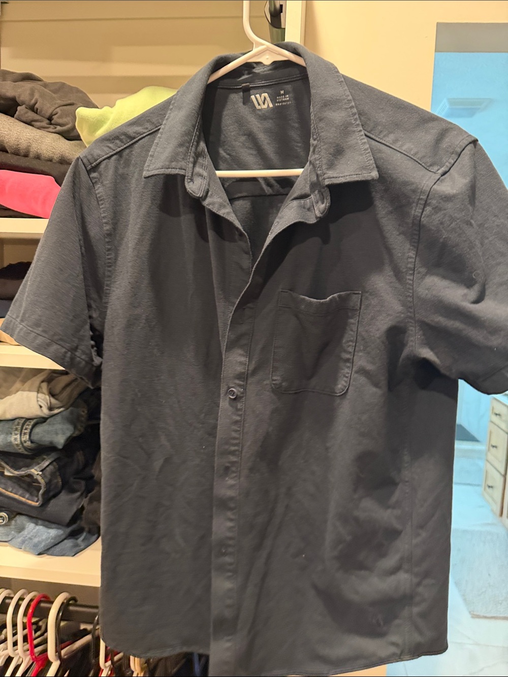 LNA Men's Short-Sleeve Button-Up Shirt in Dark Navy